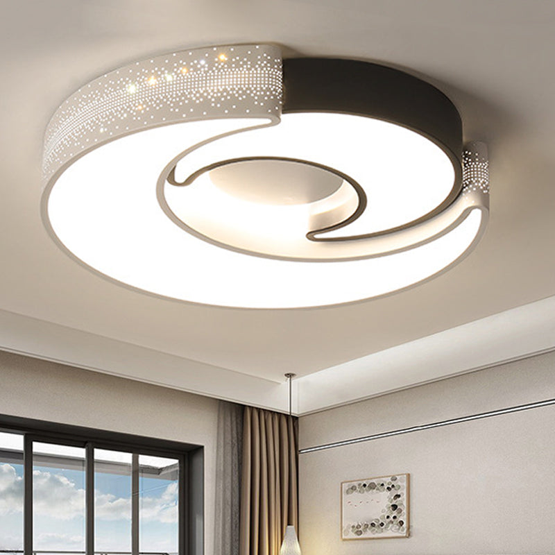 Modern 2-Moon Flush Ceiling Light Metal Acrylic Black & White LED Ceiling Lamp for Kid Bedroom Black Clearhalo 'Ceiling Lights' 'Close To Ceiling Lights' 'Close to ceiling' 'Flush mount' Lighting' 252547