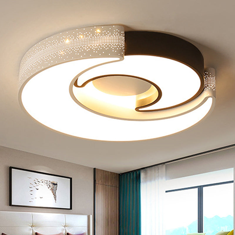 Modern 2-Moon Flush Ceiling Light Metal Acrylic Black & White LED Ceiling Lamp for Kid Bedroom Clearhalo 'Ceiling Lights' 'Close To Ceiling Lights' 'Close to ceiling' 'Flush mount' Lighting' 252550