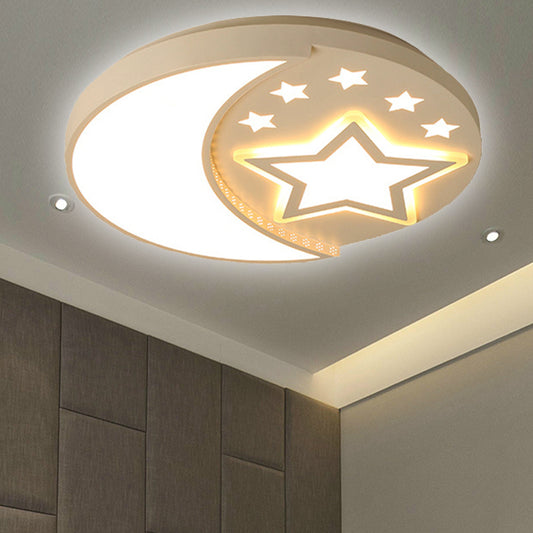 Study Room Starry Flush Mount Light with Crescent Metal Contemporary White Ceiling Lamp Clearhalo 'Ceiling Lights' 'Close To Ceiling Lights' 'Close to ceiling' 'Flush mount' Lighting' 252551