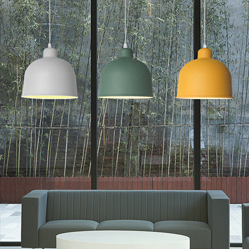 Metal Bowl Shape Pendant Light Dining Room 1 Head Macaron Style Hanging Lamp Clearhalo 'Ceiling Lights' 'Pendant Lights' 'Pendants' Lighting' 252558