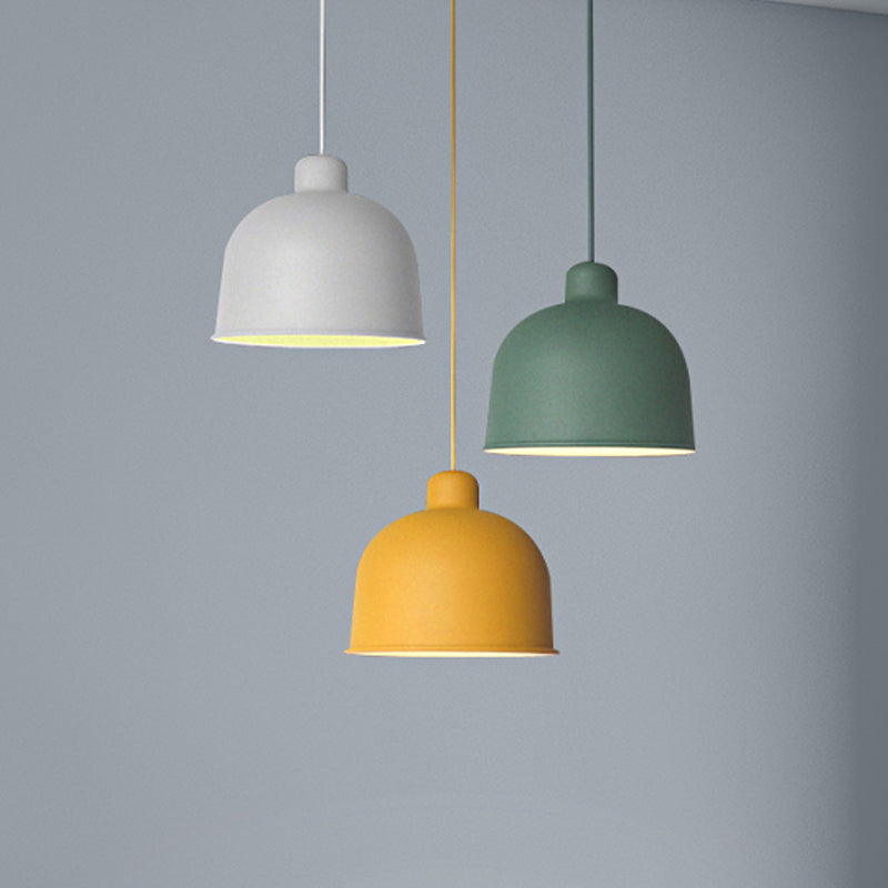 Metal Bowl Shape Pendant Light Dining Room 1 Head Macaron Style Hanging Lamp White-Green-Yellow Round Clearhalo 'Ceiling Lights' 'Pendant Lights' 'Pendants' Lighting' 252559_60ce432b-1d9c-4f37-a8a7-8a269184ea83