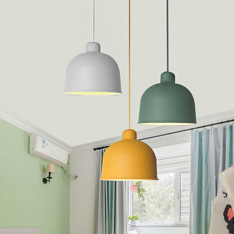 Metal Bowl Shape Pendant Light Dining Room 1 Head Macaron Style Hanging Lamp Clearhalo 'Ceiling Lights' 'Pendant Lights' 'Pendants' Lighting' 252560