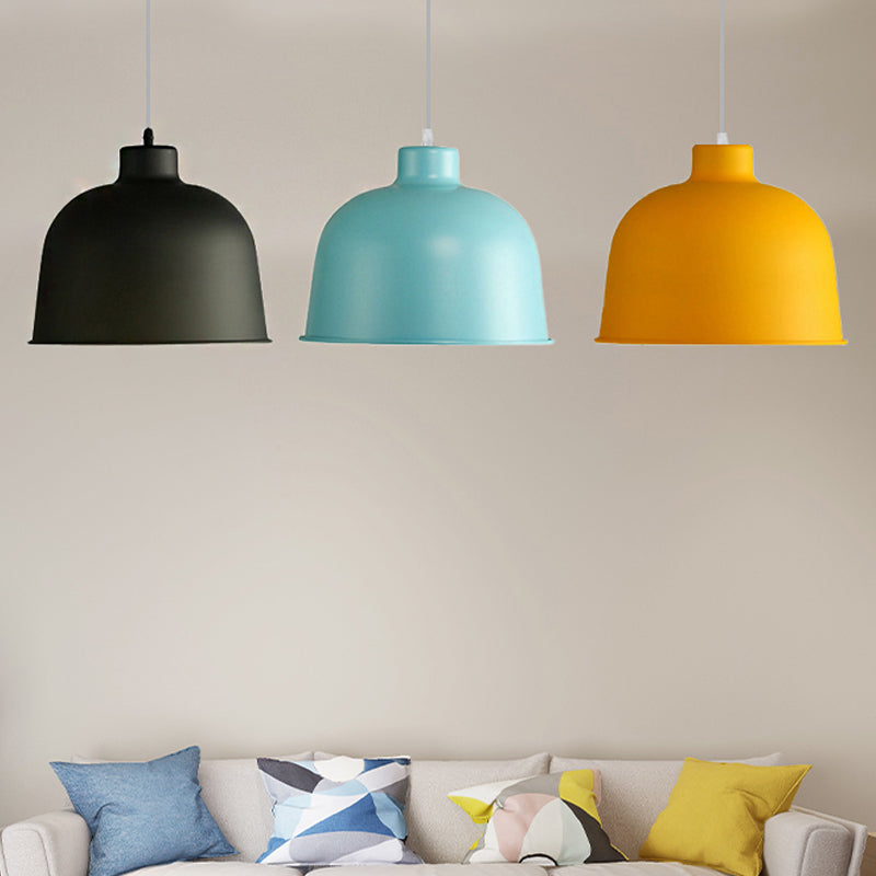 Metal Bowl Shape Pendant Light Dining Room 1 Head Macaron Style Hanging Lamp Clearhalo 'Ceiling Lights' 'Pendant Lights' 'Pendants' Lighting' 252561