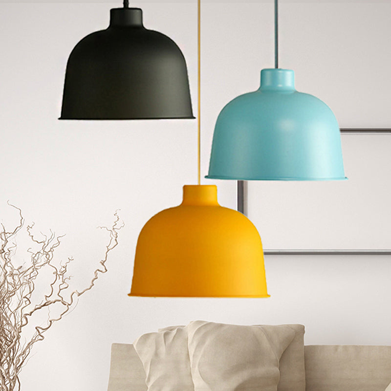 Metal Bowl Shape Pendant Light Dining Room 1 Head Macaron Style Hanging Lamp Clearhalo 'Ceiling Lights' 'Pendant Lights' 'Pendants' Lighting' 252563