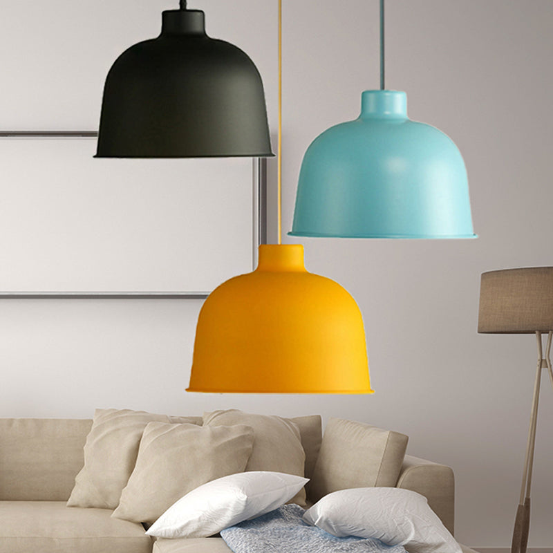 Metal Bowl Shape Pendant Light Dining Room 1 Head Macaron Style Hanging Lamp Clearhalo 'Ceiling Lights' 'Pendant Lights' 'Pendants' Lighting' 252564