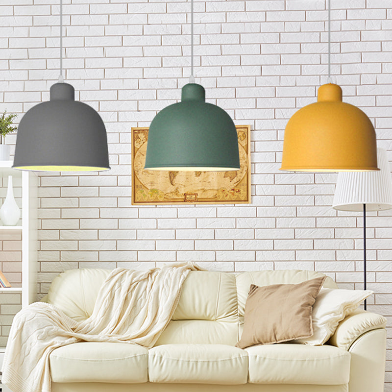 Metal Bowl Shape Pendant Light Dining Room 1 Head Macaron Style Hanging Lamp Grey-Yellow-Green Linear Clearhalo 'Ceiling Lights' 'Pendant Lights' 'Pendants' Lighting' 252565_c5902e8d-c7d9-477f-a8e0-e5b3187a51c0