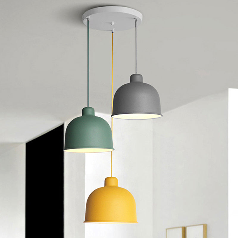 Metal Bowl Shape Pendant Light Dining Room 1 Head Macaron Style Hanging Lamp Clearhalo 'Ceiling Lights' 'Pendant Lights' 'Pendants' Lighting' 252567