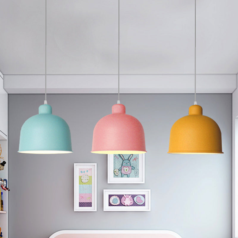 Metal Bowl Shape Pendant Light Dining Room 1 Head Macaron Style Hanging Lamp Clearhalo 'Ceiling Lights' 'Pendant Lights' 'Pendants' Lighting' 252569