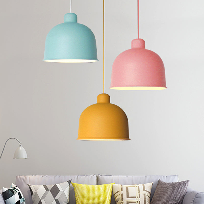 Metal Bowl Shape Pendant Light Dining Room 1 Head Macaron Style Hanging Lamp Clearhalo 'Ceiling Lights' 'Pendant Lights' 'Pendants' Lighting' 252571