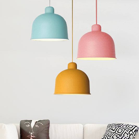 Metal Bowl Shape Pendant Light Dining Room 1 Head Macaron Style Hanging Lamp Clearhalo 'Ceiling Lights' 'Pendant Lights' 'Pendants' Lighting' 252572