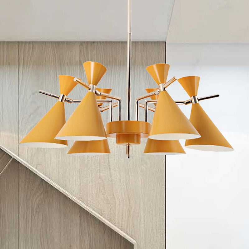 Metal Horn Shape Chandelier Six Lights Nordic Style Pendant Lamp for Girls Bedroom Yellow Clearhalo 'Ceiling Lights' 'Chandeliers' Lighting' options 252577_ec559f49-3c63-4c1c-b7bd-9b6253dfa7e9