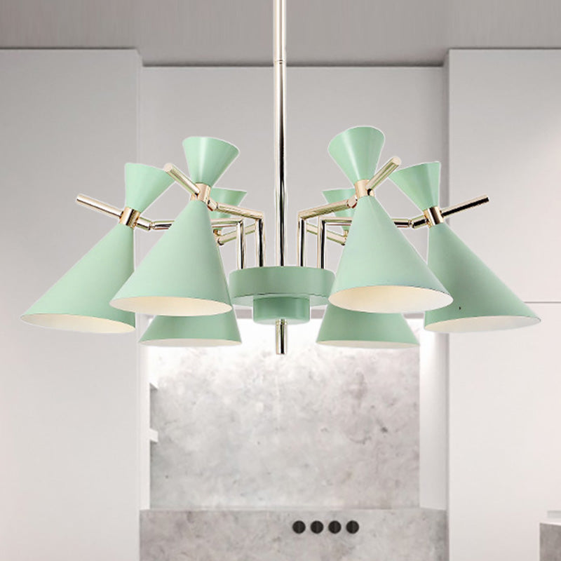 Metal Horn Shape Chandelier Six Lights Nordic Style Pendant Lamp for Girls Bedroom Green Clearhalo 'Ceiling Lights' 'Chandeliers' Lighting' options 252579_6d5fa4af-ecda-4009-a403-1a2947a79422