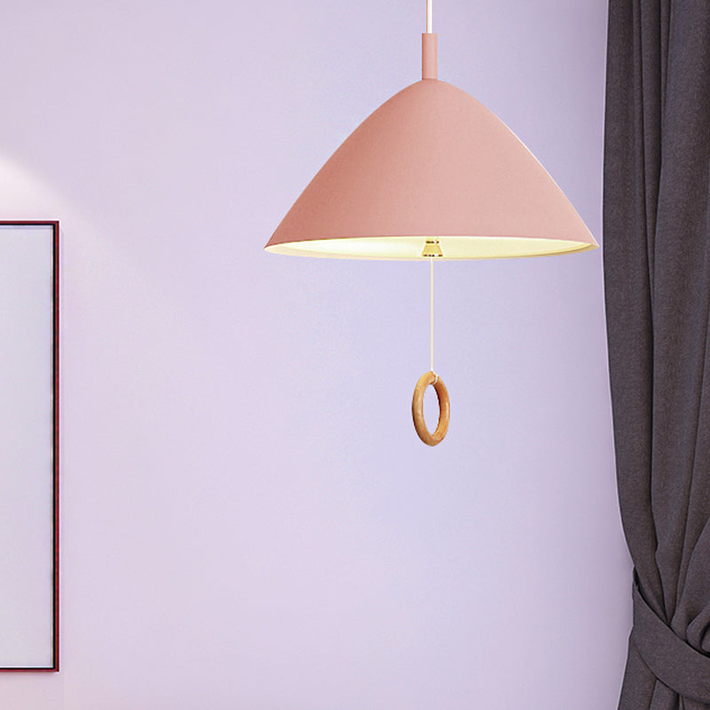 Living Room Conical Pendant Lamp Metal 1 Bulb Macaron Loft Suspension Light Pink Clearhalo 'Ceiling Lights' 'Pendant Lights' 'Pendants' Lighting' 252599_c1089446-1090-451d-80fc-5334d51c777d