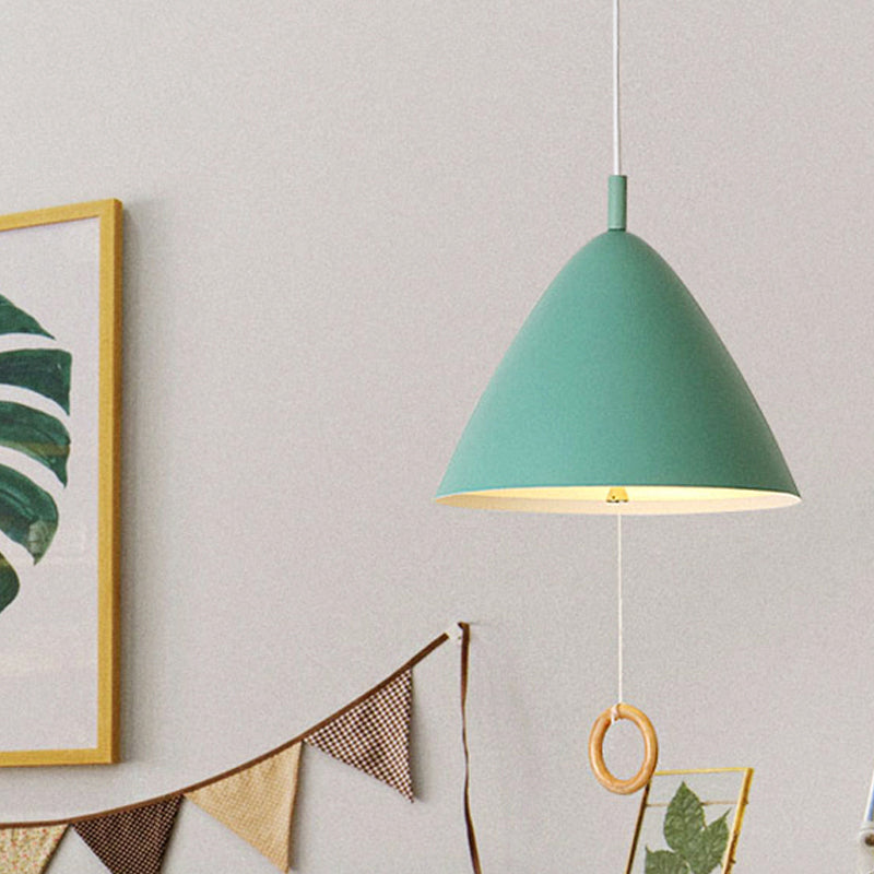 Living Room Conical Pendant Lamp Metal 1 Bulb Macaron Loft Suspension Light Green Clearhalo 'Ceiling Lights' 'Pendant Lights' 'Pendants' Lighting' 252602_c2b0df0a-0e23-4ff5-8e1f-1501ccf73a03