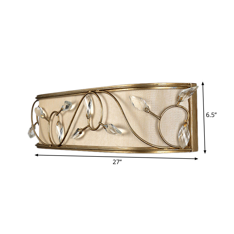 Cylinder Wall Lamp Sconce Vintage Metal 1/3-Light Sconce Lighting with Leaf Crystal Deco in Brass Finish Clearhalo 'Wall Lamps & Sconces' 'Wall Lights' Lighting' 252619