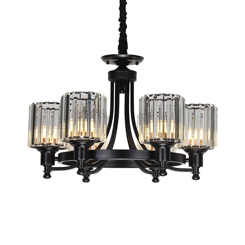 Black/Gold Chandelier Lamp Vintage Stylish Crystal and Metal 3/6 Heads Hanging Lighting with Cylinder Shade Clearhalo 'Ceiling Lights' 'Chandeliers' Lighting' options 252632