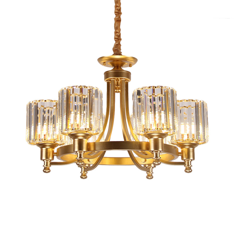 Black/Gold Chandelier Lamp Vintage Stylish Crystal and Metal 3/6 Heads Hanging Lighting with Cylinder Shade Clearhalo 'Ceiling Lights' 'Chandeliers' Lighting' options 252635