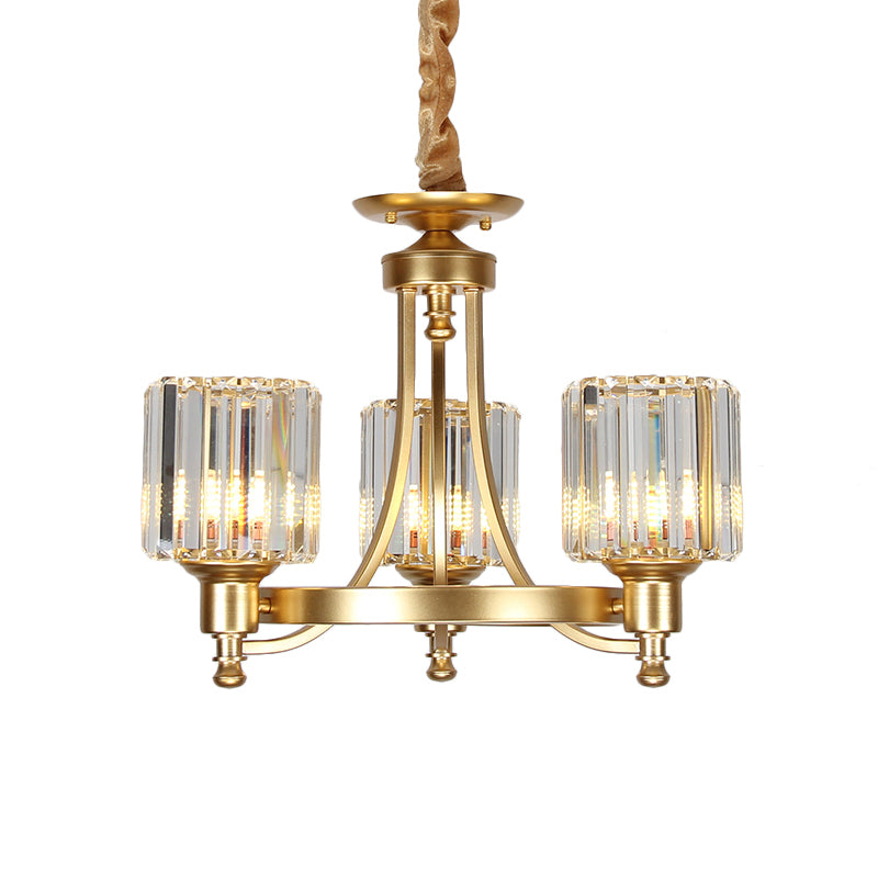 Black/Gold Chandelier Lamp Vintage Stylish Crystal and Metal 3/6 Heads Hanging Lighting with Cylinder Shade Clearhalo 'Ceiling Lights' 'Chandeliers' Lighting' options 252637
