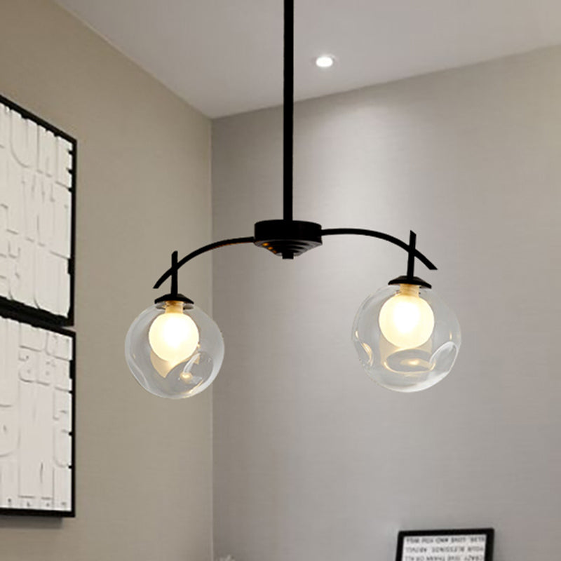 Black Finish Pendant Light Two-Light Modern Simple Metal and Clear Glass Chandelier for Corridor Black A Clearhalo 'Ceiling Lights' 'Chandeliers' 'Glass shade' 'Glass' 'Modern Chandeliers' 'Modern' Lighting' 252655