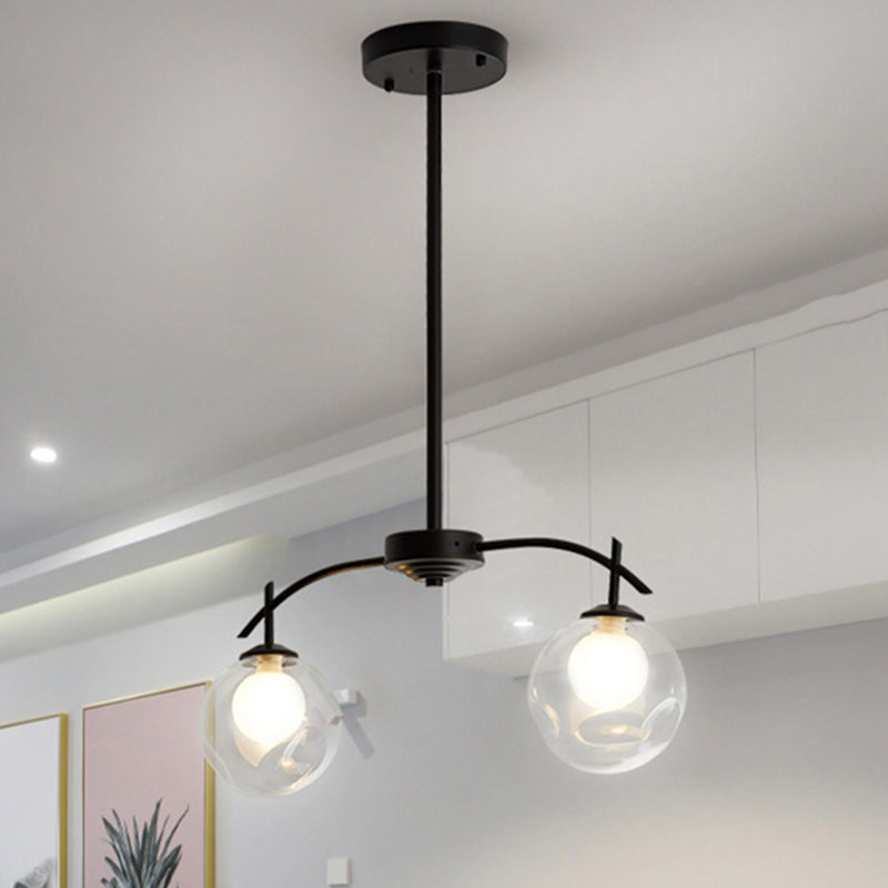 Black Finish Pendant Light Two-Light Modern Simple Metal and Clear Glass Chandelier for Corridor Clearhalo 'Ceiling Lights' 'Chandeliers' 'Glass shade' 'Glass' 'Modern Chandeliers' 'Modern' Lighting' 252656