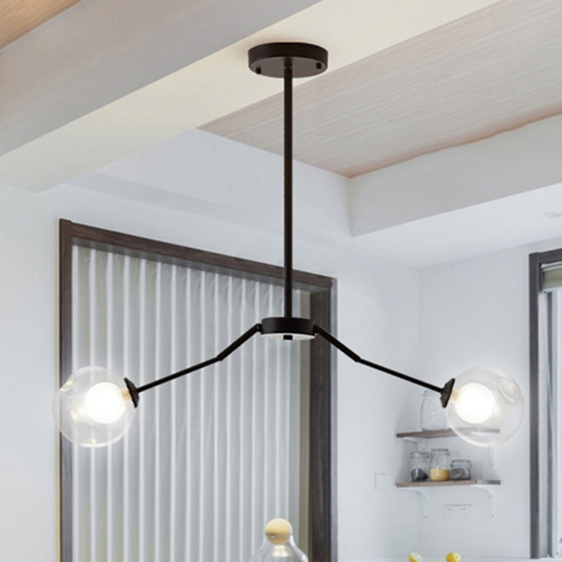 Black Finish Pendant Light Two-Light Modern Simple Metal and Clear Glass Chandelier for Corridor Black B Clearhalo 'Ceiling Lights' 'Chandeliers' 'Glass shade' 'Glass' 'Modern Chandeliers' 'Modern' Lighting' 252657