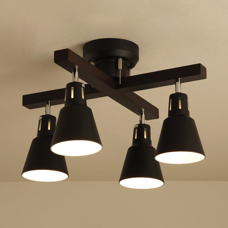 Monochrome Bucket Shade Semi Flush Ceiling Light 4 Lights Modern Metallic Ceiling Lamp for Bedroom Black Clearhalo 'Ceiling Lights' 'Close To Ceiling Lights' 'Close to ceiling' 'Semi-flushmount' Lighting' 252661