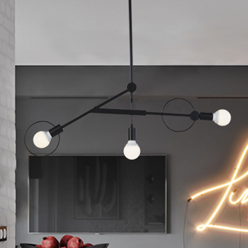 Simple Style Black Chandelier Bare Bulb Three Bulbs Metal Ceiling Pendant Light in Black for Shop Black Clearhalo 'Ceiling Lights' 'Chandeliers' 'Modern Chandeliers' 'Modern' Lighting' 252663