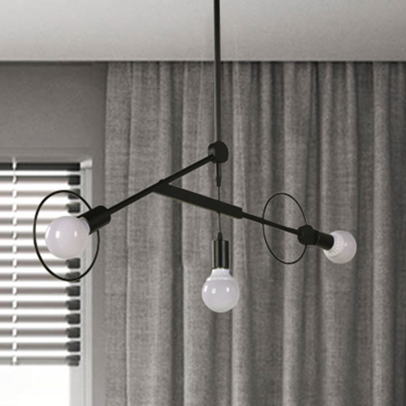 Simple Style Black Chandelier Bare Bulb Three Bulbs Metal Ceiling Pendant Light in Black for Shop Clearhalo 'Ceiling Lights' 'Chandeliers' 'Modern Chandeliers' 'Modern' Lighting' 252664