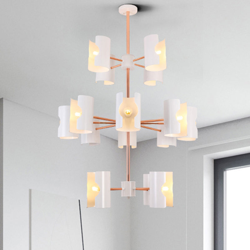 Dining Room Half-Cylinder Pendant Light Metal Multi-Head Contemporary White Chandelier 16 White Clearhalo 'Ceiling Lights' 'Chandeliers' 'Modern Chandeliers' 'Modern' Lighting' 252669