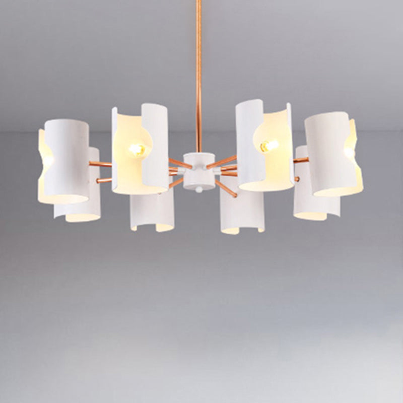 Metal Half-Cylinder Chandelier Simple Modern Ceiling Pendant Light in White for Study Room 8 White Clearhalo 'Ceiling Lights' 'Chandeliers' 'Modern Chandeliers' 'Modern' Lighting' 252673