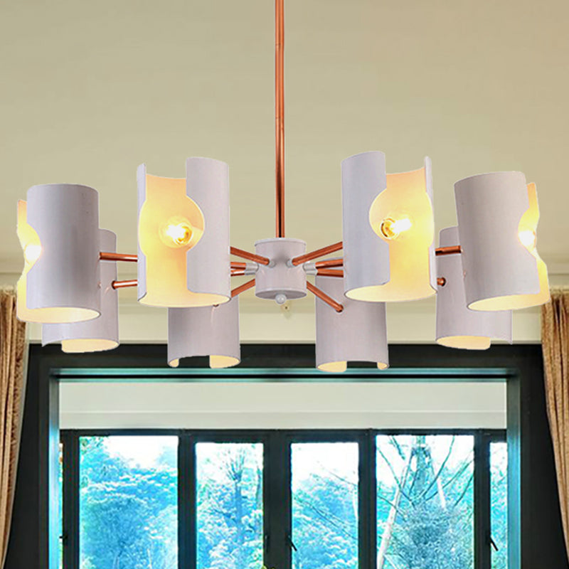 Metal Half-Cylinder Chandelier Simple Modern Ceiling Pendant Light in White for Study Room Clearhalo 'Ceiling Lights' 'Chandeliers' 'Modern Chandeliers' 'Modern' Lighting' 252674