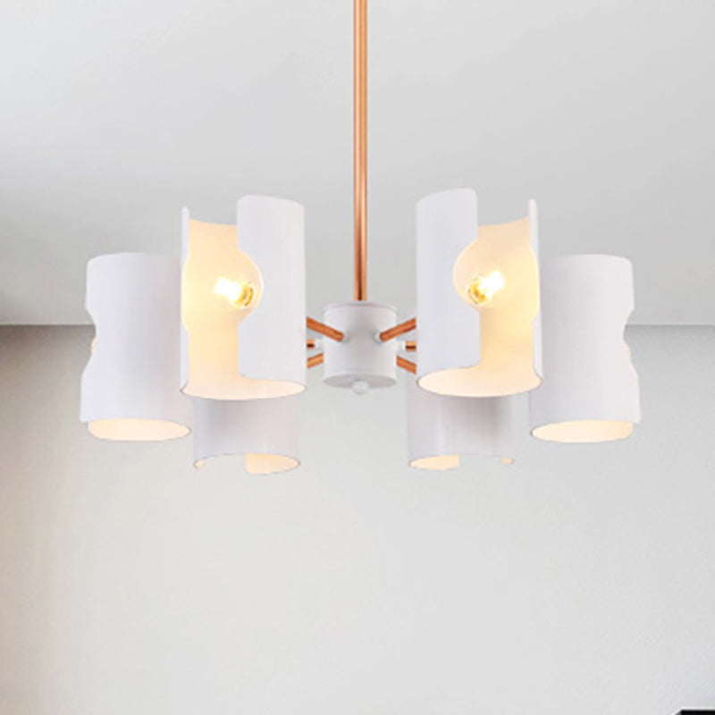 Metal Half-Cylinder Chandelier Simple Modern Ceiling Pendant Light in White for Study Room 6 White Clearhalo 'Ceiling Lights' 'Chandeliers' 'Modern Chandeliers' 'Modern' Lighting' 252675