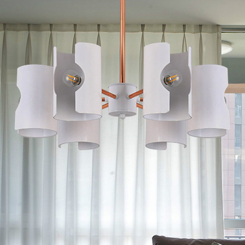 Metal Half-Cylinder Chandelier Simple Modern Ceiling Pendant Light in White for Study Room Clearhalo 'Ceiling Lights' 'Chandeliers' 'Modern Chandeliers' 'Modern' Lighting' 252676