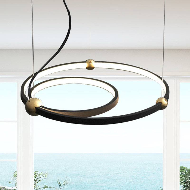 Nordic Style Black Chandelier Ring Acrylic LED Hanging Light in Warm/White Light for Restaurant Study Room Black 12"+16" Clearhalo 'Ceiling Lights' 'Chandeliers' 'Modern Chandeliers' 'Modern' Lighting' 252685