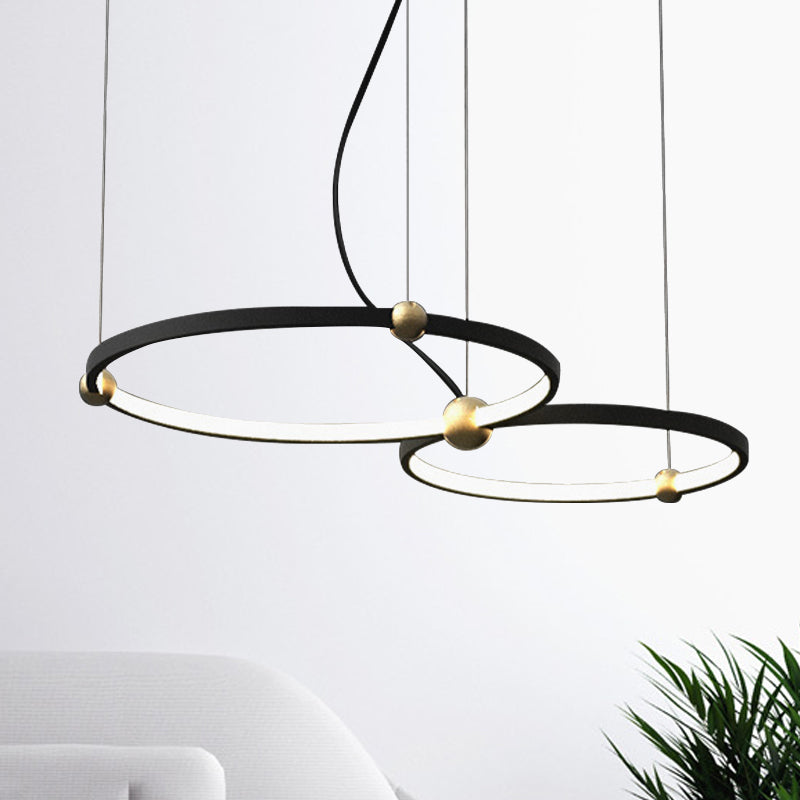 Nordic Style Black Chandelier Ring Acrylic LED Hanging Light in Warm/White Light for Restaurant Study Room Black 16"+19.5" Clearhalo 'Ceiling Lights' 'Chandeliers' 'Modern Chandeliers' 'Modern' Lighting' 252687