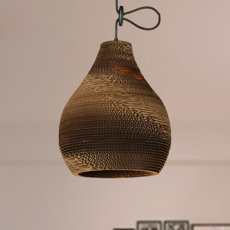 Contemporary Dome/Bowl Shade Suspension Light 1 Head Corrugated Paper Pendant Lamp in Brown Brown A Clearhalo 'Ceiling Lights' 'Modern Pendants' 'Modern' 'Pendant Lights' 'Pendants' Lighting' 252689