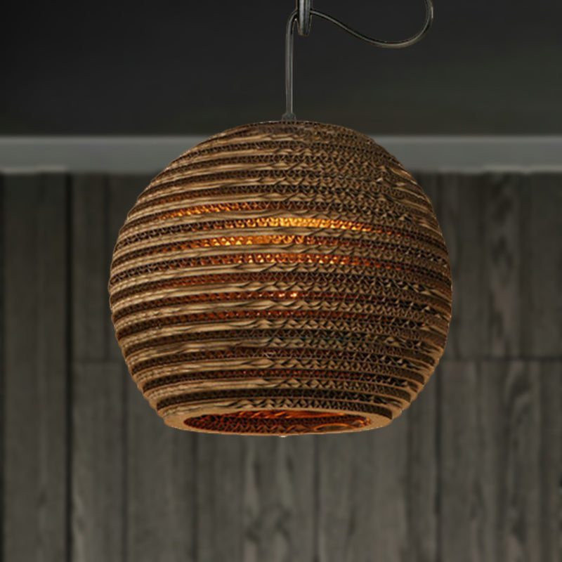 Contemporary Dome/Bowl Shade Suspension Light 1 Head Corrugated Paper Pendant Lamp in Brown Clearhalo 'Ceiling Lights' 'Modern Pendants' 'Modern' 'Pendant Lights' 'Pendants' Lighting' 252692