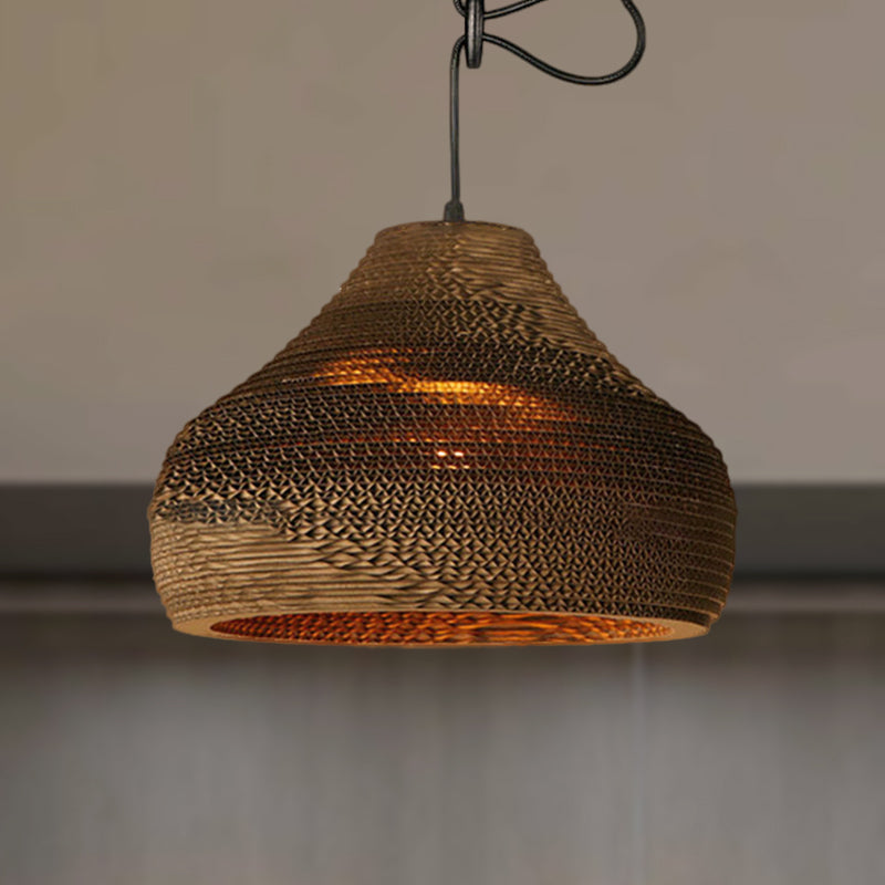 Contemporary Dome/Bowl Shade Suspension Light 1 Head Corrugated Paper Pendant Lamp in Brown Brown C Clearhalo 'Ceiling Lights' 'Modern Pendants' 'Modern' 'Pendant Lights' 'Pendants' Lighting' 252694