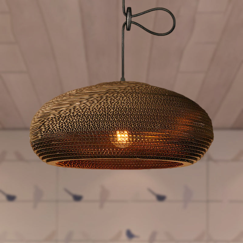 Contemporary Dome/Bowl Shade Suspension Light 1 Head Corrugated Paper Pendant Lamp in Brown Brown D Clearhalo 'Ceiling Lights' 'Modern Pendants' 'Modern' 'Pendant Lights' 'Pendants' Lighting' 252697