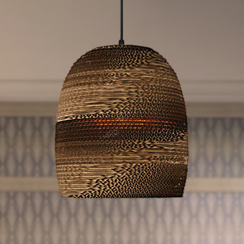 Contemporary Dome/Bowl Shade Suspension Light 1 Head Corrugated Paper Pendant Lamp in Brown Brown E Clearhalo 'Ceiling Lights' 'Modern Pendants' 'Modern' 'Pendant Lights' 'Pendants' Lighting' 252700