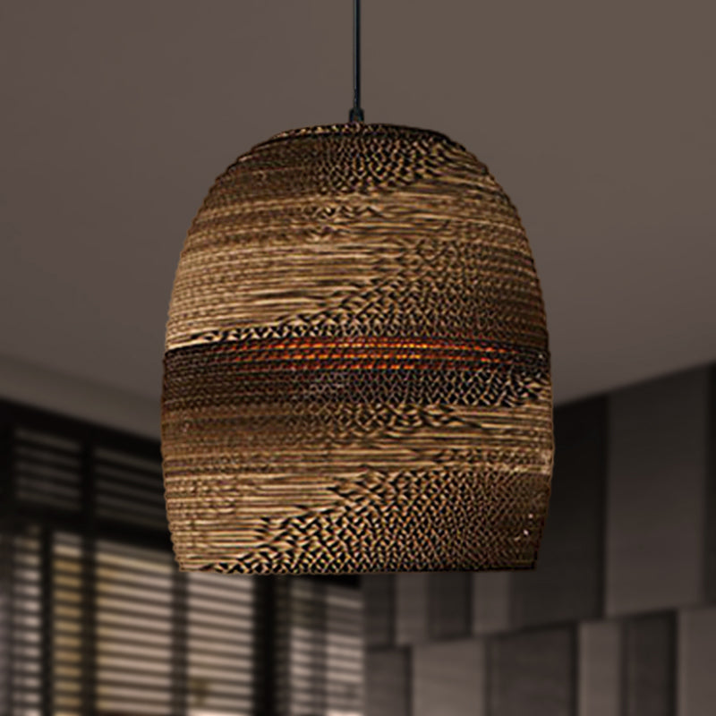 Contemporary Dome/Bowl Shade Suspension Light 1 Head Corrugated Paper Pendant Lamp in Brown Clearhalo 'Ceiling Lights' 'Modern Pendants' 'Modern' 'Pendant Lights' 'Pendants' Lighting' 252701