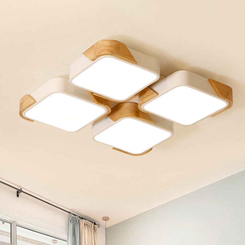 Acrylic 4-Square Ceiling Light Nordic Style LED Flush Mount Light in Warm/White Light for Nursing Room White Clearhalo 'Ceiling Lights' 'Close To Ceiling Lights' 'Close to ceiling' 'Flush mount' Lighting' 252703