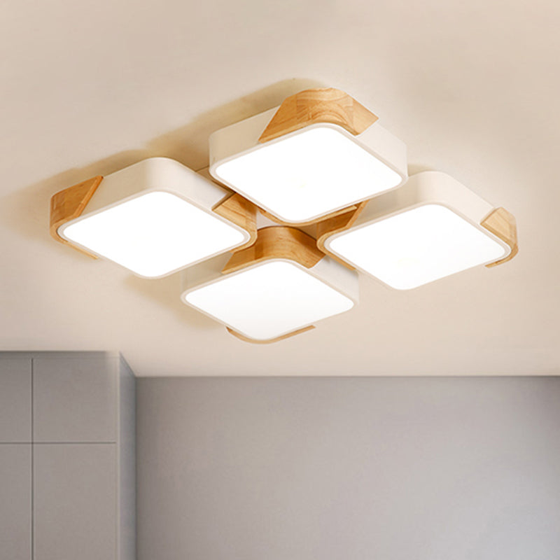 Acrylic 4-Square Ceiling Light Nordic Style LED Flush Mount Light in Warm/White Light for Nursing Room Clearhalo 'Ceiling Lights' 'Close To Ceiling Lights' 'Close to ceiling' 'Flush mount' Lighting' 252704