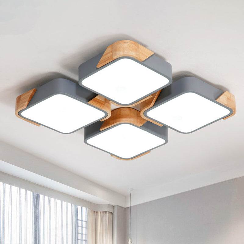 Acrylic 4-Square Ceiling Light Nordic Style LED Flush Mount Light in Warm/White Light for Nursing Room Clearhalo 'Ceiling Lights' 'Close To Ceiling Lights' 'Close to ceiling' 'Flush mount' Lighting' 252706