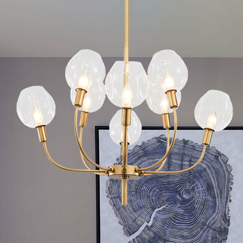 Clear Glass Bud Shade Pendant Light Restaurant Foyer Contemporary Chandelier in Gold 8 Gold Clearhalo 'Ceiling Lights' 'Chandeliers' 'Modern Chandeliers' 'Modern' Lighting' 252744