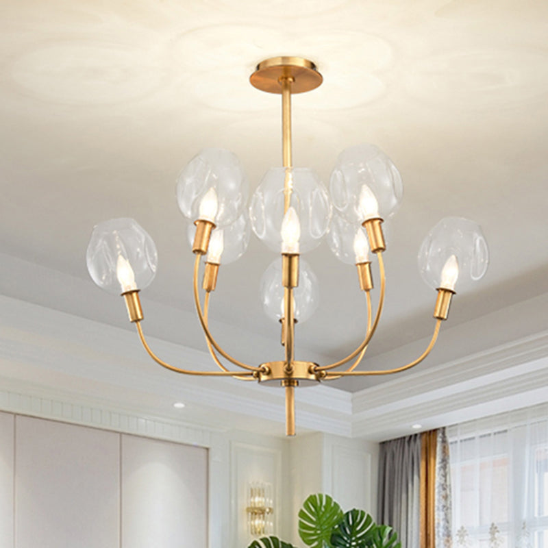 Clear Glass Bud Shade Pendant Light Restaurant Foyer Contemporary Chandelier in Gold Clearhalo 'Ceiling Lights' 'Chandeliers' 'Modern Chandeliers' 'Modern' Lighting' 252745