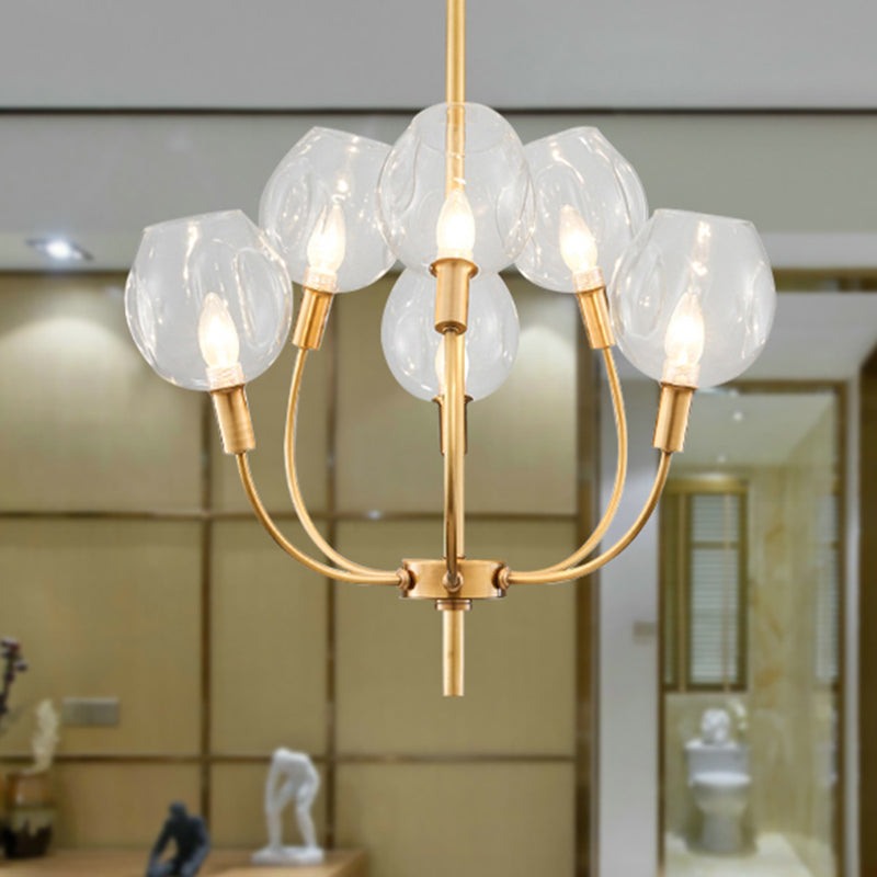 Clear Glass Bud Shade Pendant Light Restaurant Foyer Contemporary Chandelier in Gold 6 Gold Clearhalo 'Ceiling Lights' 'Chandeliers' 'Modern Chandeliers' 'Modern' Lighting' 252746