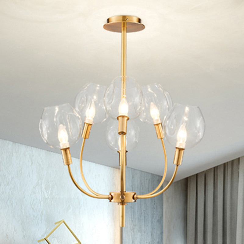 Clear Glass Bud Shade Pendant Light Restaurant Foyer Contemporary Chandelier in Gold Clearhalo 'Ceiling Lights' 'Chandeliers' 'Modern Chandeliers' 'Modern' Lighting' 252747