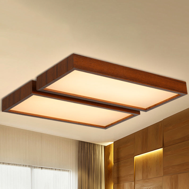 Nordic Style LED Flush Ceiling Light Rectangle Shade Wooden Edge Ceiling Fixture for Office 2 Dark Wood Clearhalo 'Ceiling Lights' 'Close To Ceiling Lights' 'Close to ceiling' 'Flush mount' Lighting' 252748