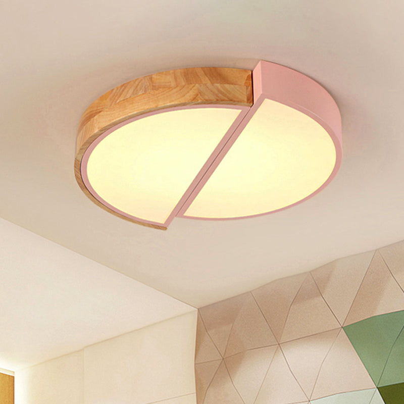 Half Circle Restaurant Flush Ceiling Light Acrylic Macaron Loft LED Green/Pink/White Ceiling Lamp in Warm/White Light Pink Warm Clearhalo 'Ceiling Lights' 'Close To Ceiling Lights' 'Close to ceiling' 'Flush mount' Lighting' 252782